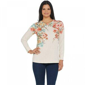 Denim&Co Floral Knit Top 3X Coral Bisque
